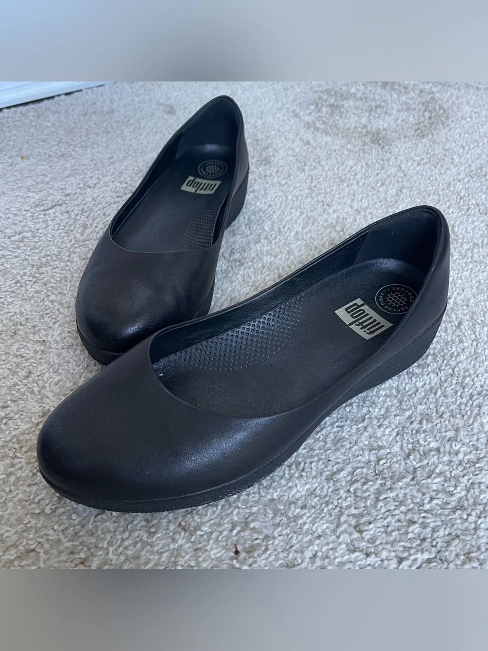 Fitflop Black Lightweight Ballerina Platform Flat Shoe Womens 8 US Light Slip On